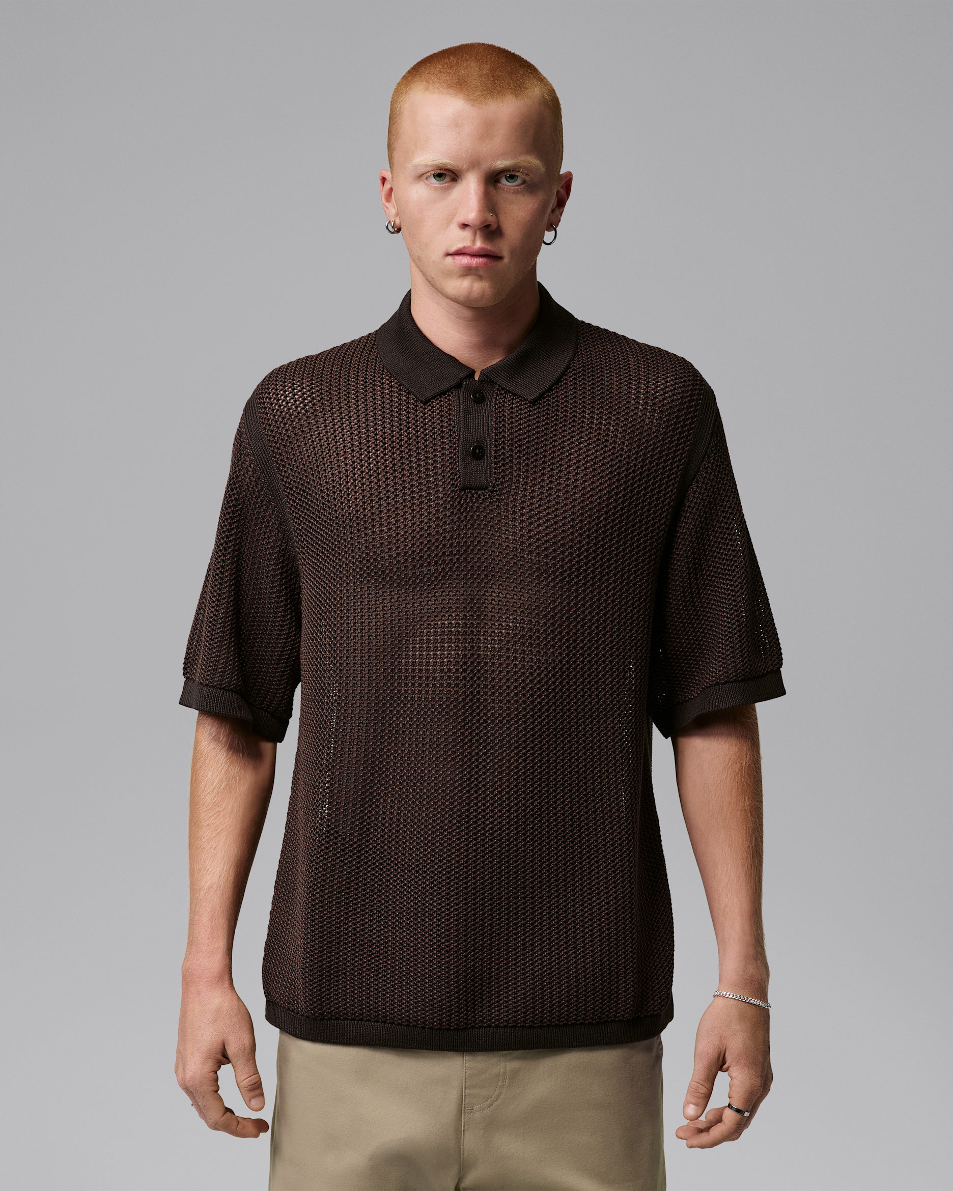 本日限定Cotton Knit Short-Sleeve Polo オリーブ 1 Olive Linen-Cotton Cable Knit Polo | SPIER & MACKAY